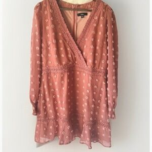 Lulus Dusty Rose Swiss Dot Mini Dress – Size XL